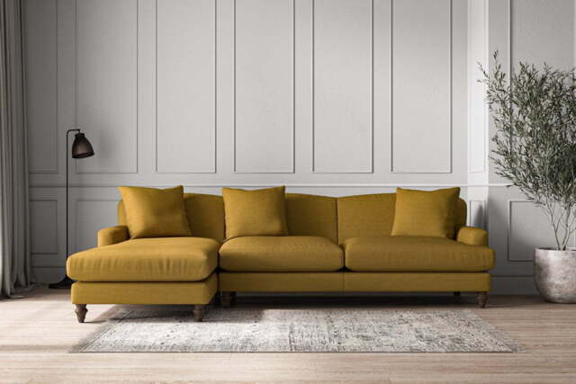 nkuku Deni Left Hand Chaise Sofa - Make To Order - Grand - Recycled Cotton Ochre