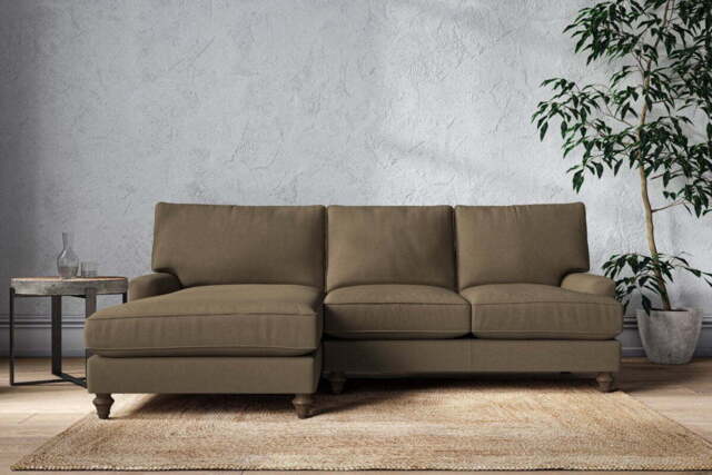 nkuku Marri Large Left Hand Chaise Sofa - Make To Order - Brera Linen Chesnut - Recycled Cotton Teal