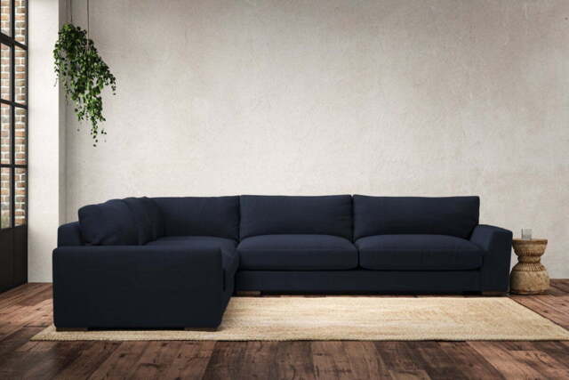 nkuku Guddu Left Hand Corner Sofa - Make To Order - Grand - Brera Linen Indigo