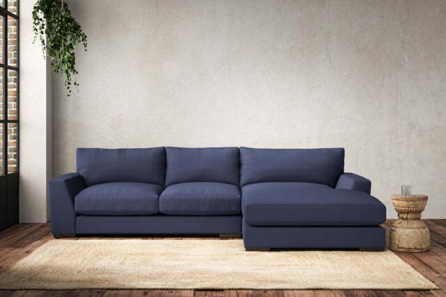 nkuku Guddu Right Hand Chaise Sofa - Make To Order - Medium - Recycled Cotton Navy