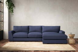 nkuku Guddu Right Hand Chaise Sofa - Make To Order - Medium - Recycled Cotton Navy