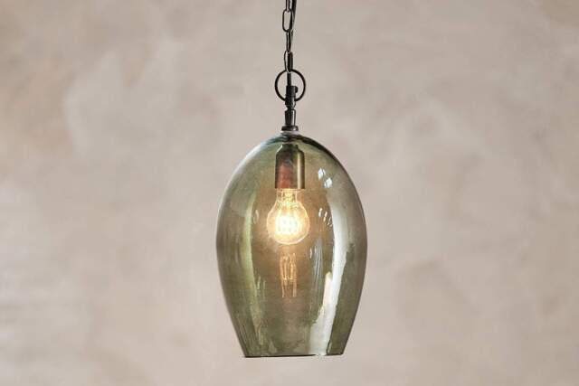 nkuku Otoro Recycled Glass Pendant Oval - Lights - Large Oval - Green Smoke