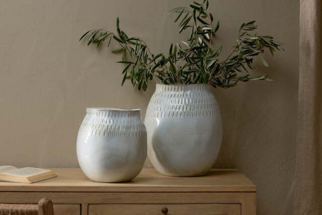 nkuku Anjuna Reactive Glaze Ceramic Vase - Vases & Planters - Large - Reactive White