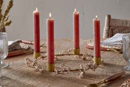 nkuku Tanu Mango Wood Beaded Candle Holder - Christmas Decorations - One Size - Brass & Natural