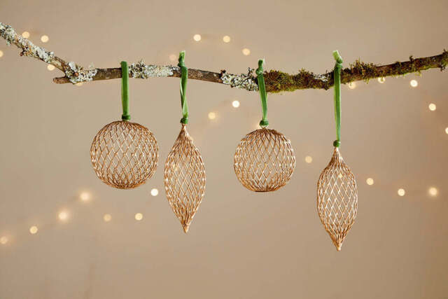nkuku Nirav Wire Baubles Set Of 4 - Christmas Decorations - Brass