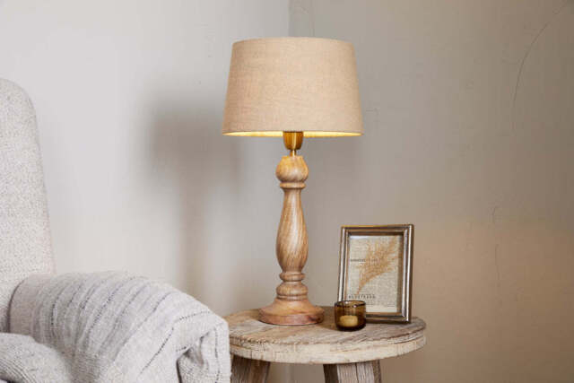 nkuku Usha Classic Wooden Table Lamp - Lamps - Large - Natural