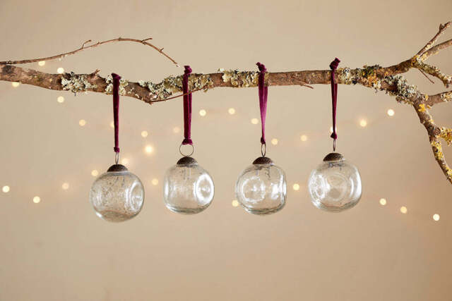 nkuku Nishan Pinched Baubles Set Of 4 - Christmas Decorations - Clear
