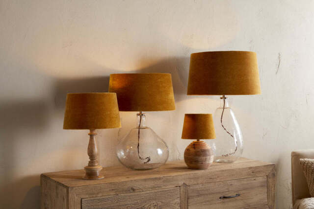 nkuku Batakha Velvet & Linen Lampshade - Shades - Small - Dark Ochre