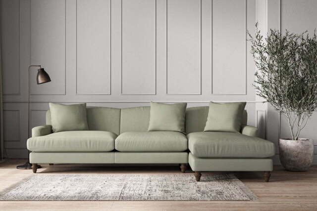 nkuku Deni Right Hand Chaise Sofa - Make To Order - Grand - Recycled Cotton Seaspray