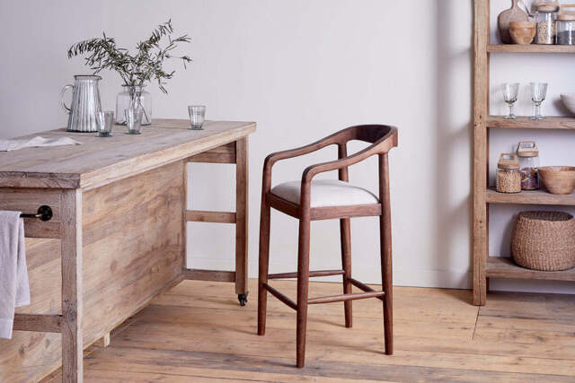 nkuku Anbu Acacia Upholstered Counter Dining Chair - Seating - One Size - Washed Walnut