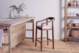 nkuku Anbu Acacia Upholstered Counter Dining Chair - Seating - One Size - Washed Walnut