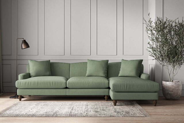 nkuku Deni Right Hand Chaise Sofa - Make To Order - Grand - Brera Linen Jade