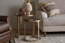 nkuku Khidki Cast Metal & Glass Nesting Side Tables Set Of 2 - Tables - Antique Brass