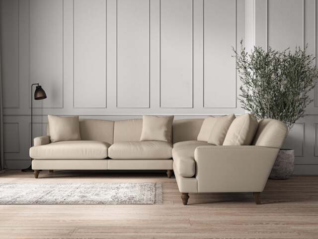 nkuku Deni Corner Sofa - Make To Order - Grand - Recycled Cotton Stone