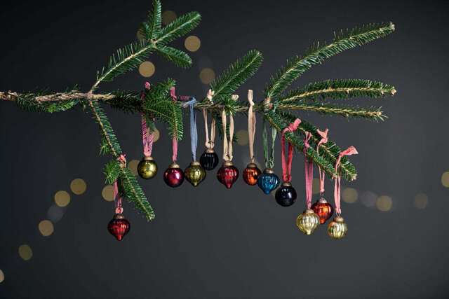 nkuku Dew Drop Baubles Set Of 12 - Christmas Decorations - Mixed Antique - 3 cm (Diameter)