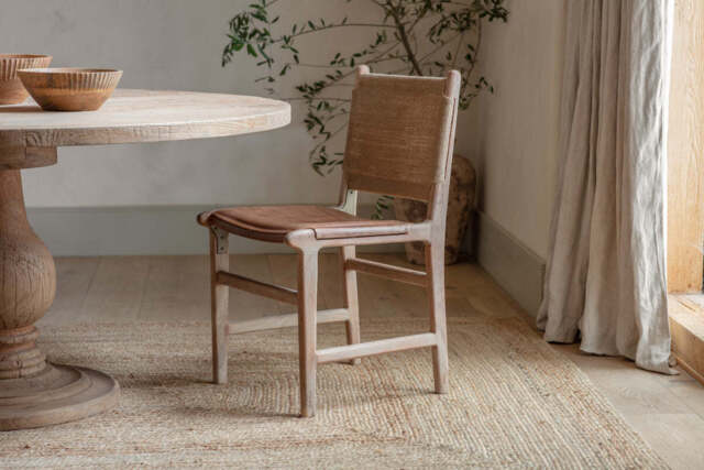 nkuku Nayan Leather & Jute Dining Chair - Seating - One Size - Tan