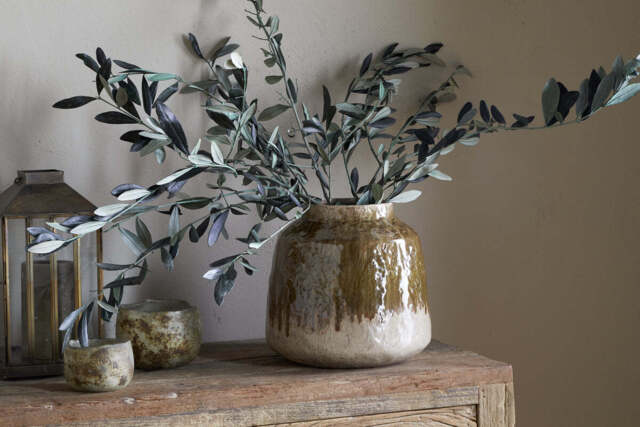 nkuku Melina Reactive Glaze Vase - Vases & Planters - One Size - Olive & Natural