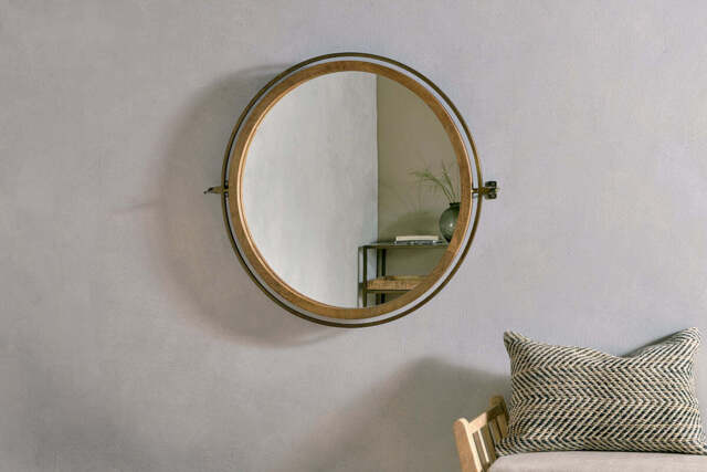 nkuku Parutti Mango Wood & Iron Round Swivel Mirror - Mirrors - Natural