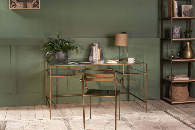 nkuku Nakuru Iron & Glass Desk - Tables - One Size - Brass