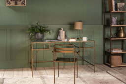 nkuku Nakuru Iron & Glass Desk - Tables - One Size - Brass