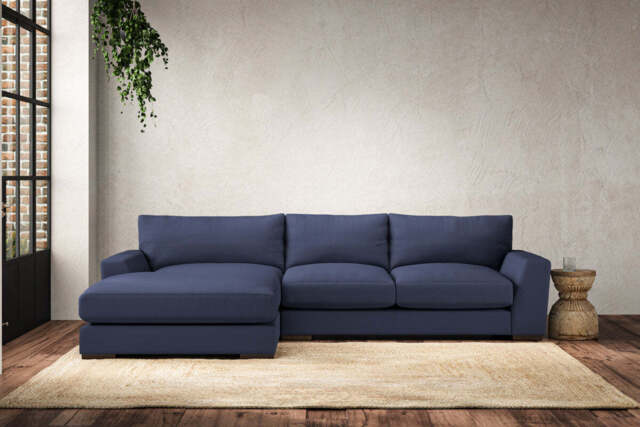 nkuku Guddu Left Hand Chaise Sofa - Make To Order - Medium - Recycled Cotton Navy
