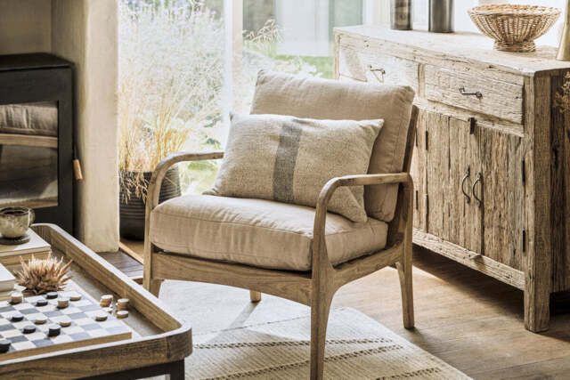 nkuku Jaya Acacia Wood & Linen Occasional Dining Chair - Seating - One Size - Natural