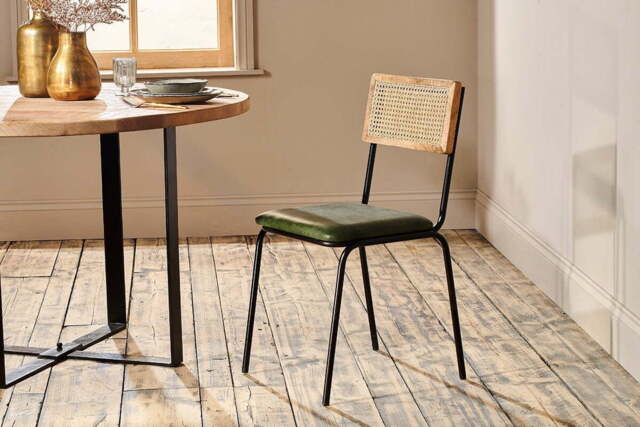 nkuku Iswa Leather & Cane Dining Chair - Seating - One Size - Green
