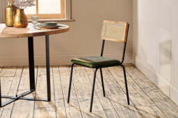 nkuku Iswa Leather & Cane Dining Chair - Seating - One Size - Green