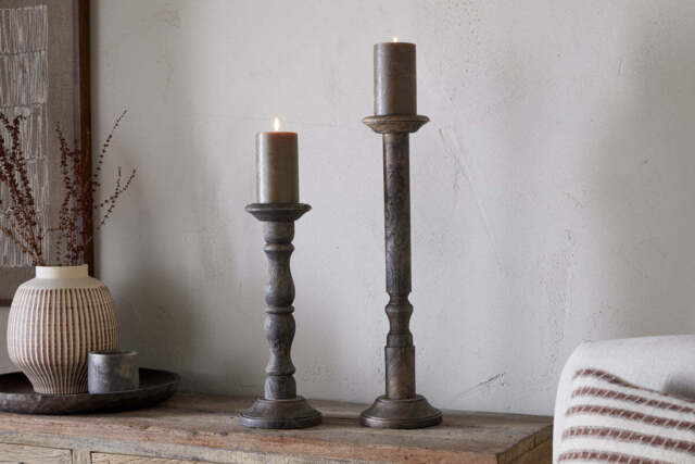 nkuku Nayati Rustic Wood Pillar Candle Stick - Candles Holders & Lanterns - Small - Dark Stain