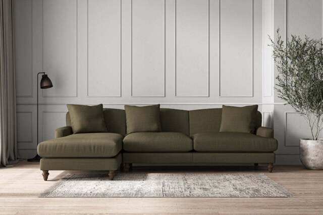 nkuku Deni Left Hand Chaise Sofa - Make To Order - Grand - Recycled Cotton Fatigue