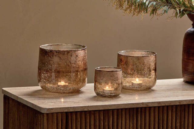 nkuku Konara Glass Tealight Holder - Candles Holders & Lanterns - Large - Copper Smoke