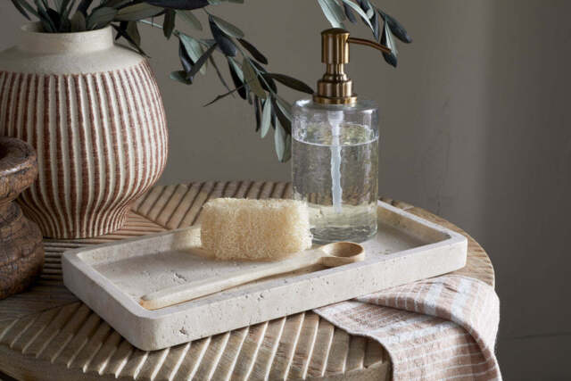 nkuku Ganda Travertine Vanity Tray - Bathroom - Small - Cream