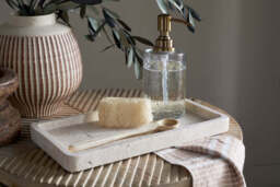 nkuku Ganda Travertine Vanity Tray - Bathroom - Small - Cream