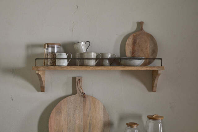 nkuku Meera Mango Wood & Iron Gallery Shelf - Storage Furniture - Large - Natural