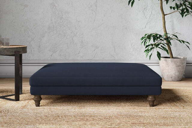 nkuku Marri Dining Footstool - Make To Order - Grand - Brera Linen Indigo