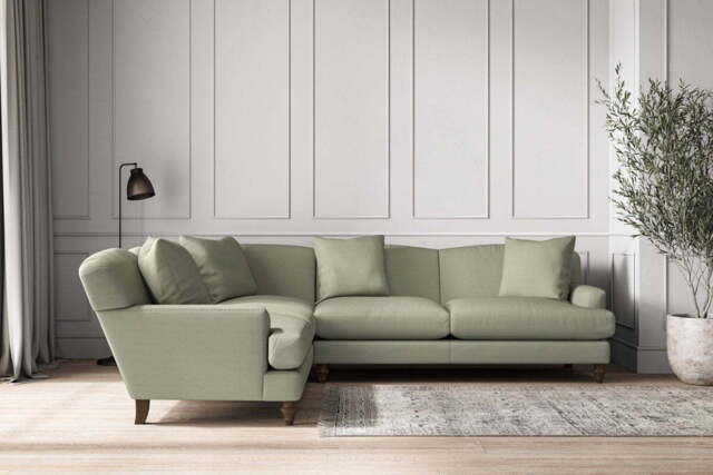 nkuku Deni Left Hand Corner Sofa - Make To Order - Super Grand - Recycled Cotton Seaspray