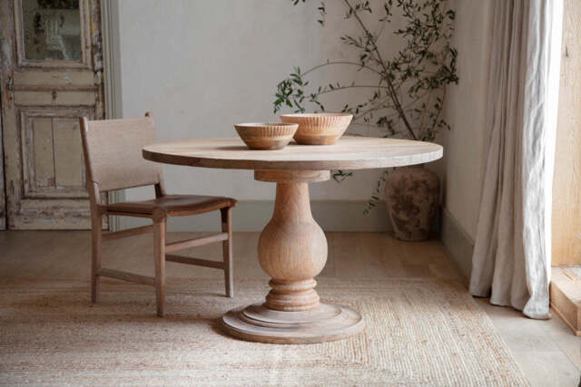 nkuku Laya Round Carved Mango Wood Table - Tables - Small - Natural