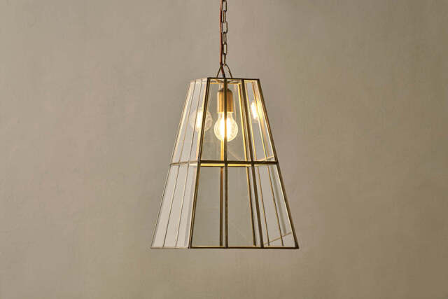 nkuku Solan Glass Lantern Pendant - Lights - Antique Brass/Clear