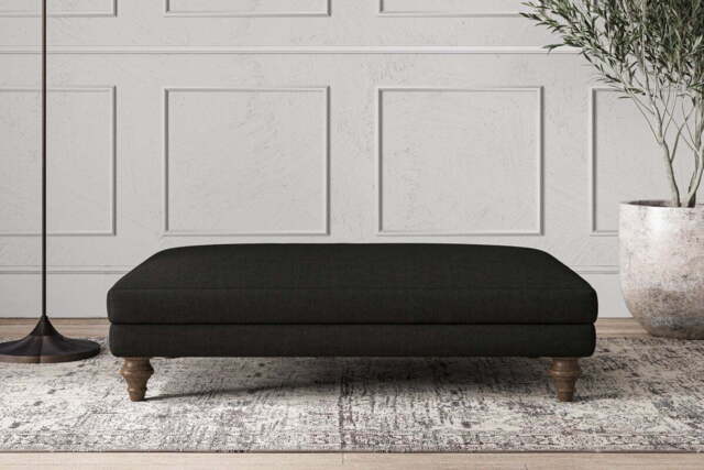 nkuku Deni Large Dining Footstool - Make To Order - Brera Linen Charcoal - No Colour