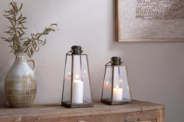 nkuku Giva Lantern - Candles Holders & Lanterns - Large - Antique Brass