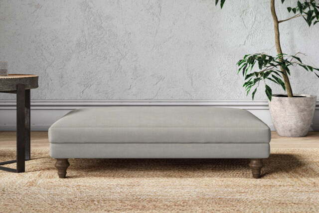 nkuku Marri Large Dining Footstool - Make To Order - Brera Linen Smoke - Recycled Cotton Ochre