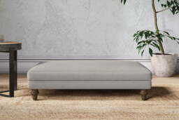 nkuku Marri Large Dining Footstool - Make To Order - Brera Linen Smoke - Recycled Cotton Ochre