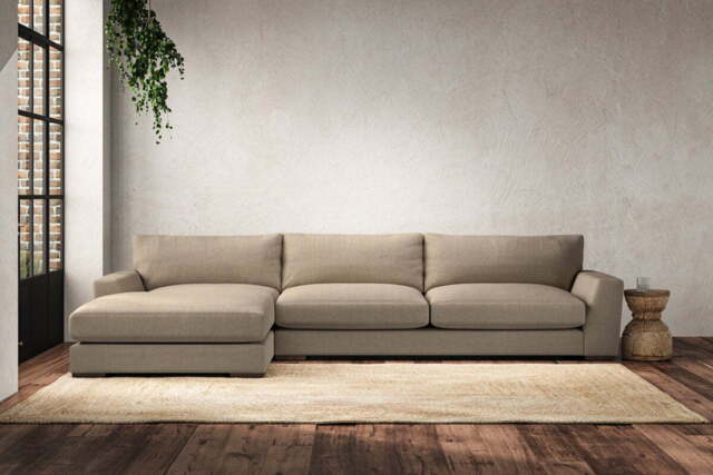nkuku Guddu Left Hand Chaise Sofa - Make To Order - Grand - Brera Linen Pebble