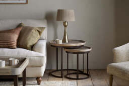 nkuku Nisha Carved Reclaimed Wood & Iron Nesting Side Tables Set Of 2 - Tables - Natural
