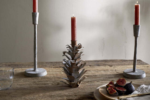nkuku Elagalu Pine Cone Candle Holder - Christmas Decorations - One Size - Aged Zinc