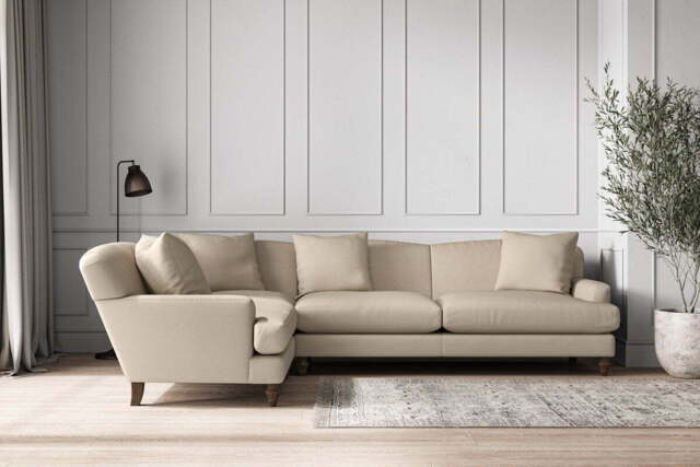 nkuku Deni Left Hand Corner Sofa - Make To Order - Grand - Recycled Cotton Stone
