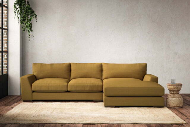 nkuku Guddu Right Hand Chaise Sofa - Make To Order - Medium - Recycled Cotton Ochre