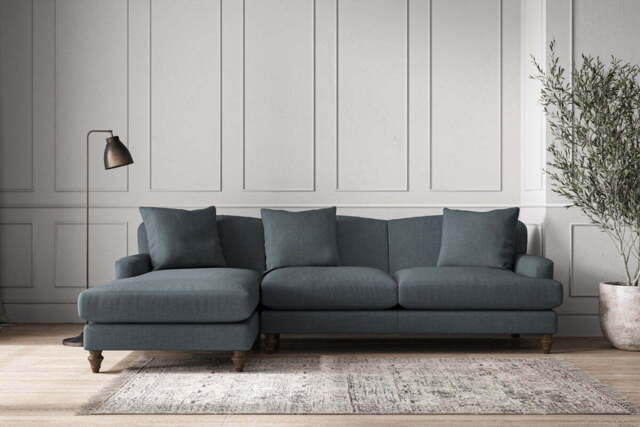 nkuku Deni Left Hand Chaise Sofa - Make To Order - Large - Brera Linen Dusk