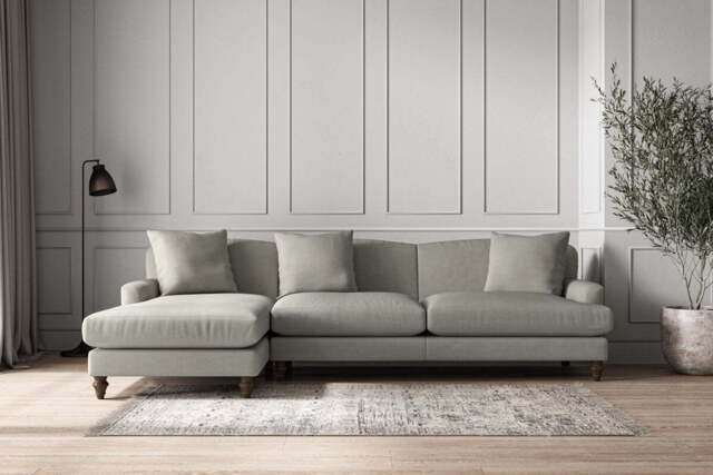 nkuku Deni Left Hand Chaise Sofa - Make To Order - Grand - Brera Linen Smoke