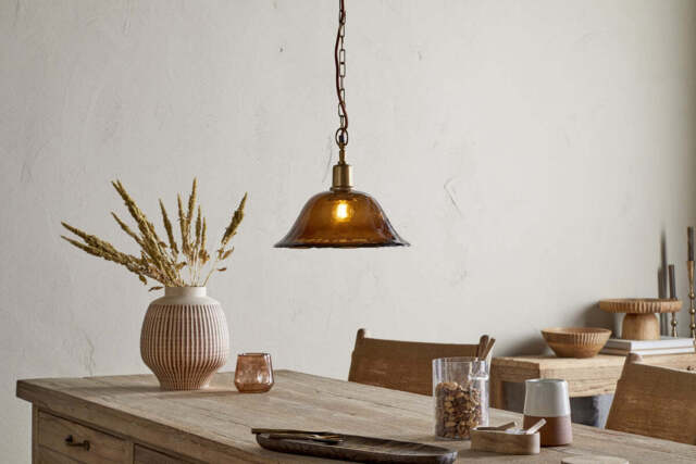 nkuku Keju Organic Shape Recycled Glass Pendant - Lights - One Size - Dark Amber